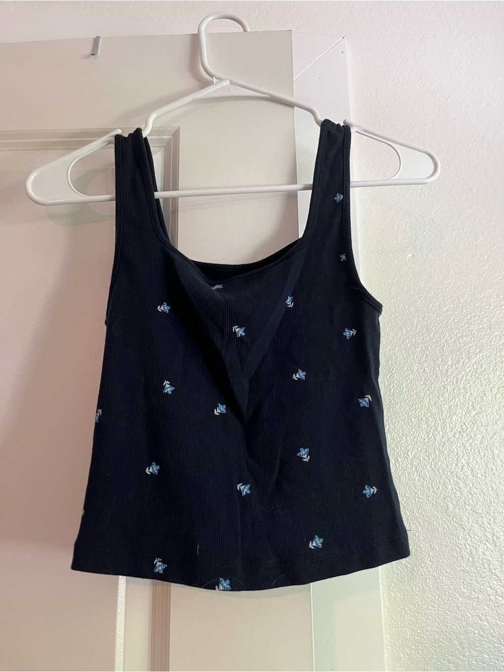 Old Navy Navy Ribbed Tank with Light Blue Floral Accents